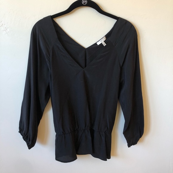 Joie Vertigo Silk Peplum Blouse in Black - Picture 3 of 6